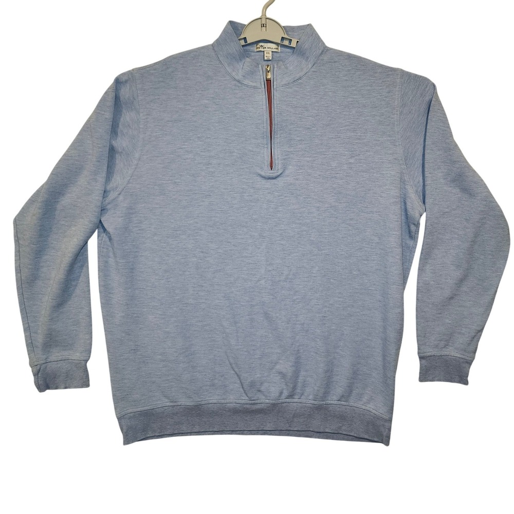Peter Millar Mens XXL Blue Heather Cotton Modal 1/4 Zip Pullover MF18K40
